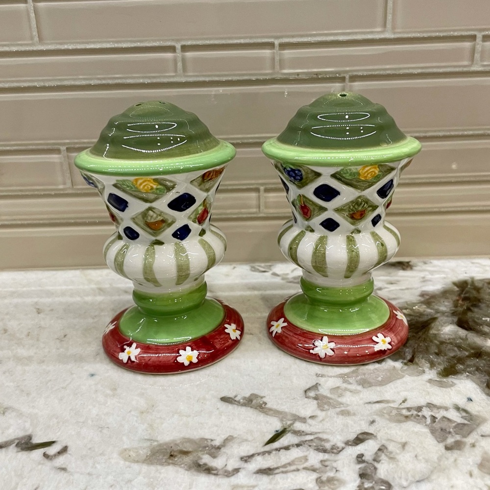 Tracy Porter hand-painted salt+pepper shakers